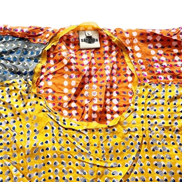 Anthropologie Silk Sanchita Placed Pixels Blouse Boxy Top Drop Raw Edge Sz L - Picture 3 of 12